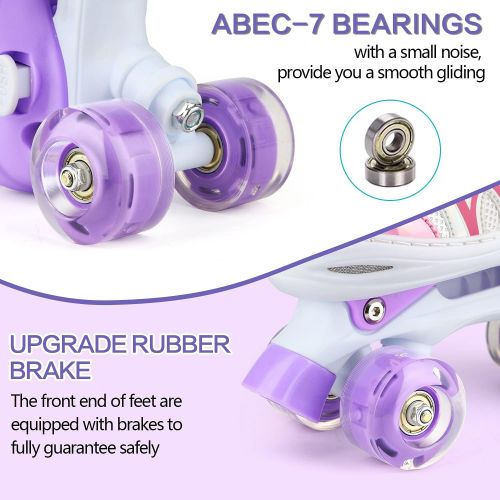  Tudoccy Roller Skates for Kids, Shine Skates 4 Size Adjustable Roller Skates with Light up Wheels for Girls, Teens, Outdoor Rollerskates for Beginners & Advanced Purple, S - J10-J13, M - J