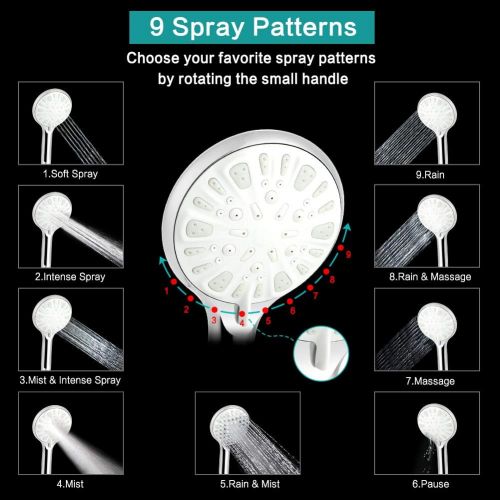  Tudoccy Shower Head, 8 High Pressure Rainfall Shower Head/Handheld Shower Combo with 11 Extension Arm, 9 Settings Adjustable Anti-leak Shower Head with Holder, Height/Angle Adjustable, 1.5