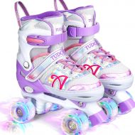 Tudoccy Roller Skates for Kids, Shine Skates 4 Size Adjustable Roller Skates with Light up Wheels for Girls, Teens, Outdoor Rollerskates for Beginners & Advanced Purple, S - J10-J13, M - J
