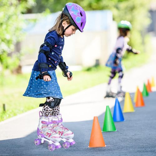  Tudoccy Roller Skates for Kids, Shine Skates 4 Size Adjustable Roller Skates with Light up Wheels for Girls, Teens, Outdoor Rollerskates for Beginners & Advanced Purple, S - J10-J13, M - J