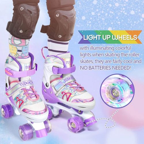  Tudoccy Roller Skates for Kids, Shine Skates 4 Size Adjustable Roller Skates with Light up Wheels for Girls, Teens, Outdoor Rollerskates for Beginners & Advanced Purple, S - J10-J13, M - J