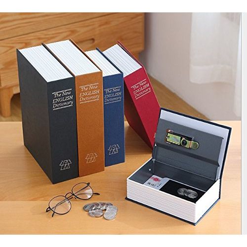  Tuersuer Desktop Decor Money Box Large Simulated English Dictionary Piggy Bank Lock Key Safe (Black)