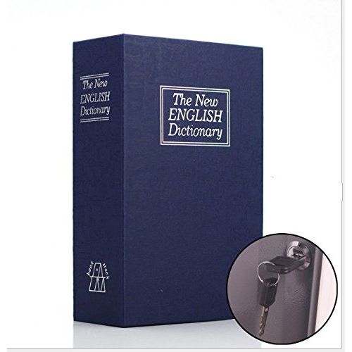  Tuersuer Desktop Decor Money Box Large Simulated English Dictionary Piggy Bank Lock Key Safe (Blue)