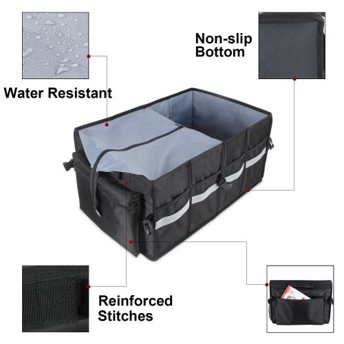  Tuff LUXJA Collapsible Car Trunk Organizer with EXTRA Cooler Bag, Trunk Cargo Storage Containers for SUV/Truck/Auto, Black