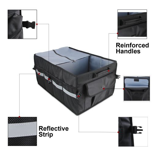  Tuff LUXJA Collapsible Car Trunk Organizer with EXTRA Cooler Bag, Trunk Cargo Storage Containers for SUV/Truck/Auto, Black