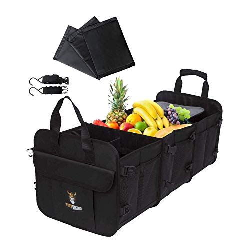  Tuff Viking Convertible Large Trunk Organizer with Built-in Insulated Leakproof Cooler Bag - 3 Compartments (4-in-1, Black)