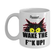 TuffKittyDesigns Rude Cat Mug / Funny Black Cat Mug / Sarcastic Cat Mug / Attitude Cat Coffee Mug / Wake Up Cat / Cat Swearing Mug / I Hate Mornings Cat Mug