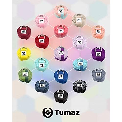  [아마존베스트]Tumaz Yoga Strap / Belt, 15+ Colours, 180 / 240 / 300 cm, Extra Secure, Adjustable D-Ring Buckle, Durable and Comfortable, Delicate Texture, Perfect for Stretching and Fitness