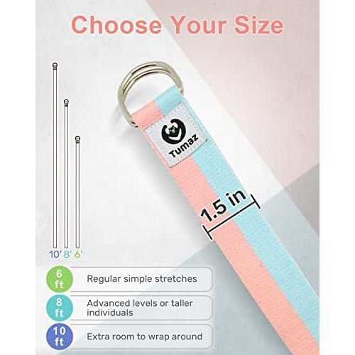  [아마존베스트]Tumaz Yoga Strap / Belt, 15+ Colours, 180 / 240 / 300 cm, Extra Secure, Adjustable D-Ring Buckle, Durable and Comfortable, Delicate Texture, Perfect for Stretching and Fitness