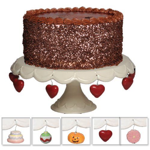  Tumbleweed Pottery Tumbleweed Cake Pedestal with Charms, Cupcake Stand And Cake Stand, White Cake Plate, 11.25 Inch Diameter