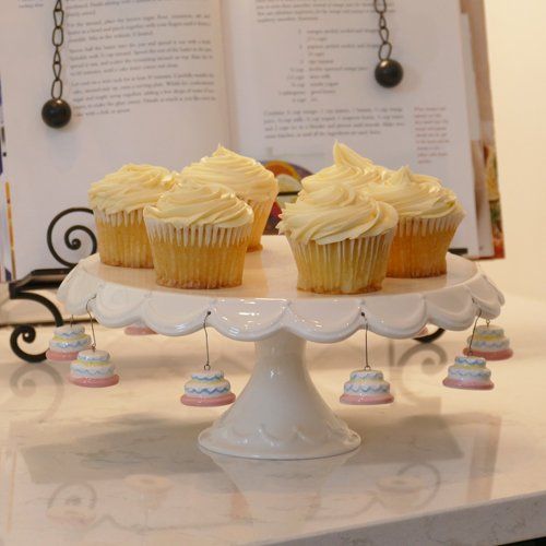  Tumbleweed Pottery Tumbleweed Cake Pedestal with Charms, Cupcake Stand And Cake Stand, White Cake Plate, 11.25 Inch Diameter