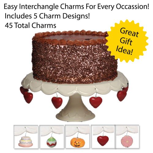  Tumbleweed Pottery Tumbleweed Cake Pedestal with Charms, Cupcake Stand And Cake Stand, White Cake Plate, 11.25 Inch Diameter