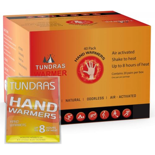  [아마존베스트]Tundras Hand Warmers 40 Count - Safe and Odorless Single Use Air Activated Heat Packs for Hands, Toes and Body - Up to 8 Hours of Heat - TSA Approved