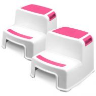 Tundras Two Step Kids Step Stools - 2 Pack, Pink - Child, Toddler Safety Steps for Bathroom, Kitchen and Toilet Potty Training - Non Slip Feet, Textured Friction Grip, Carrying Handle, Sta