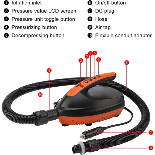  Tuomico Electric Paddle Board Pump, 16 PSI Digital SUP inflator Pump with Auto-Off Feature for Inflatable Pool, Boats, Rafts, Pool Toys, Kayak, 12V DC Car Connection