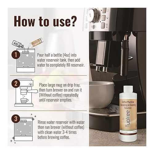  Coffee Machine Descaling Solution - Made in the USA - 2 Uses Per Bottle - Universal Cleaning Descaler for Keurig Coffee Machines, Nespresso, Breville, Delonghi All Single Use Coffee Maker - Pack of 4