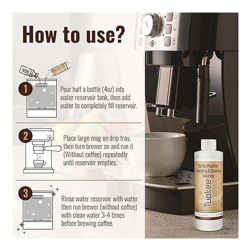  Tupkee Coffee Machine Descaling Solution - Made in the USA - 2 Uses Per Bottle - Universal Cleaning Descaler for Keurig Coffee Machines, Nespresso, Breville, Delonghi All Single Use Coffee Maker