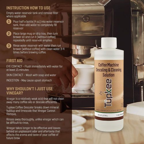  Tupkee Descaling Solution Coffee Maker Cleaner ? Universal Descaler for Keurig, Nespresso, Delonghi, Ninja and All Single Use Coffee and Espresso Machines ? Pack of 4