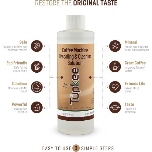  [아마존베스트]Tupkee Coffee Machine Descaling Solution  Universal, For Drip Coffee Maker, nespresso, delonghi , and Keurig Coffee Machines Descaler & Cleaning Solution, Breaks Down Mineral Buil