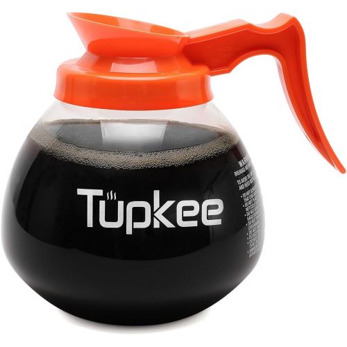  [아마존베스트]Tupkee Commercial Coffee Pot Replacement - Restaurant Glass Coffee Pots 12 Cup Decanter Carafe - 64 oz. 12-Cup, Orange Handle / Decaf