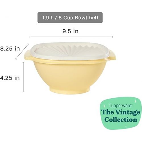  Tupperware Heritage Collection 8 Cup Bowl with Starburst Lid 4 Pack - Vintage Multi Color, Dishwasher Safe & BPA Free - (1.9 L)