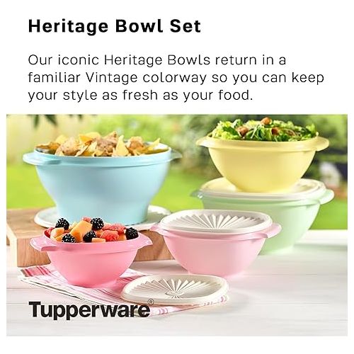  Tupperware Heritage Collection 8 Cup Bowl with Starburst Lid 4 Pack - Vintage Multi Color, Dishwasher Safe & BPA Free - (1.9 L)