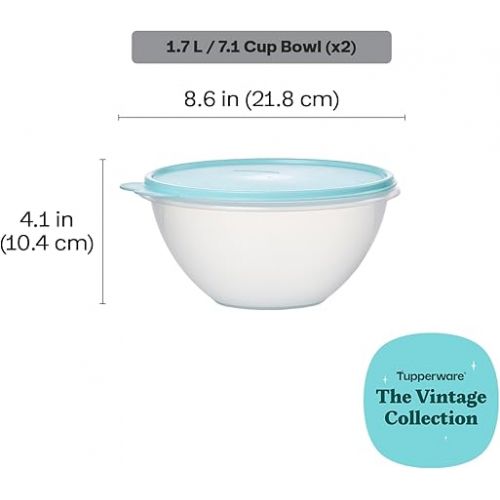  Tupperware Heritage Wonderlier 7 Cup Food Storage Bowl Set of 2 in Vintage Colors- Dishwasher Safe & BPA Free - (2 Containers + 2 Lids)