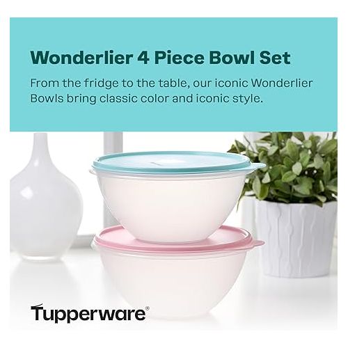  Tupperware Heritage Wonderlier 7 Cup Food Storage Bowl Set of 2 in Vintage Colors- Dishwasher Safe & BPA Free - (2 Containers + 2 Lids)