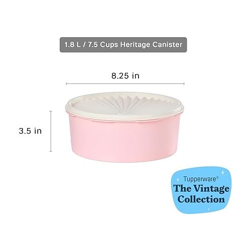  Tupperware Heritage Collection 7.6 Cup Cookie Canister - Vintage Light Pink Color, Dishwasher Safe & BPA Free Container - (1.8 L)