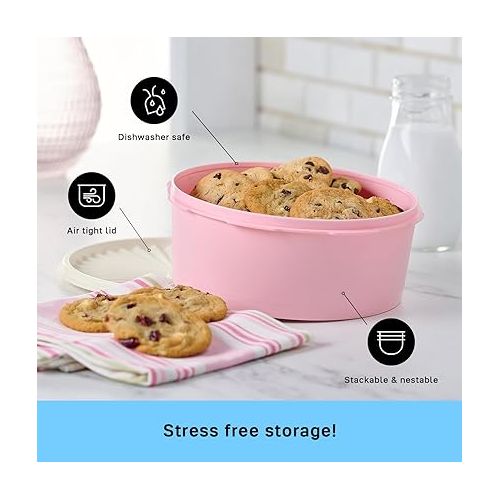  Tupperware Heritage Collection 7.6 Cup Cookie Canister - Vintage Light Pink Color, Dishwasher Safe & BPA Free Container - (1.8 L)