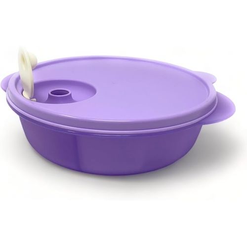  Tupperware CrystalWave Microwave Lunch Dish Divided Bowl Lilac Purple with White Vent Button, 3.25 Cup