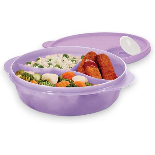  Tupperware CrystalWave Microwave Lunch Dish Divided Bowl Lilac Purple with White Vent Button, 3.25 Cup