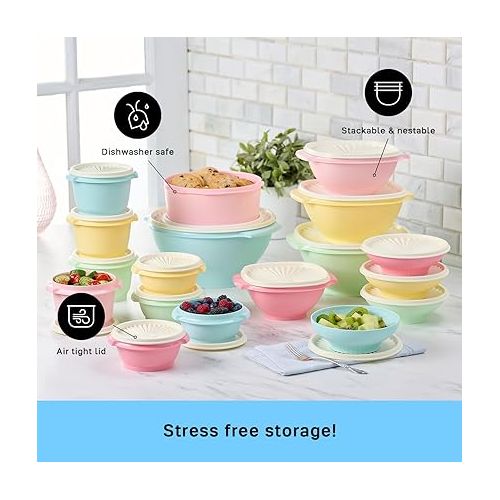  Tupperware Heritage Collection 36 Piece Food Storage Container Set in Vintage Colors- Dishwasher Safe & BPA Free - (18 containers + 18 lids)