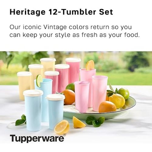  Tupperware Tumbler Set - 24 Count - Dishwasher Safe & BPA Free (12 Tumblers + 12 Lids, 16 fl oz each)