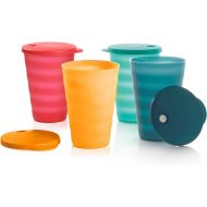 Tupperware Brand Impressions 16 oz Tumblers - Set of 4 - Dishwasher Safe & BPA Free - Mess-Free Reusable Plastic Cups with Lids