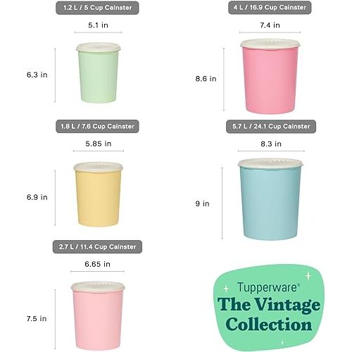  Tupperware Heritage Collection 10 Piece Nested Canister Set in Vintage Colors - Dishwasher Safe & BPA Free - (5 Containers + 5 Lids)