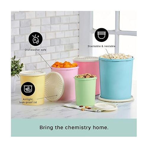  Tupperware Heritage Collection 10 Piece Nested Canister Set in Vintage Colors - Dishwasher Safe & BPA Free - (5 Containers + 5 Lids)