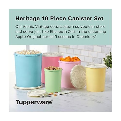  Tupperware Heritage Collection 10 Piece Nested Canister Set in Vintage Colors - Dishwasher Safe & BPA Free - (5 Containers + 5 Lids)