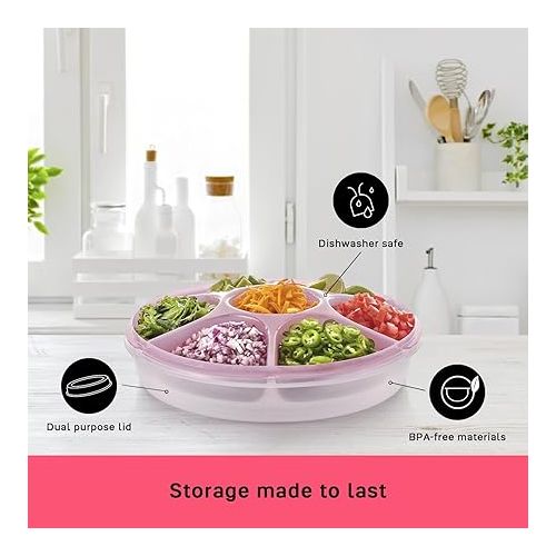  Tupperware Serving Center Set - 6 Compartment Serving Tray and Party Platter - Food Storage Container and Lid - Dishwasher Safe & BPA Free