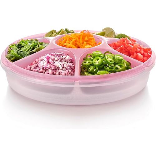  Tupperware Serving Center Set - 6 Compartment Serving Tray and Party Platter - Food Storage Container and Lid - Dishwasher Safe & BPA Free