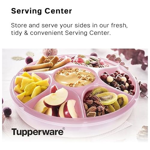  Tupperware Serving Center Set - 6 Compartment Serving Tray and Party Platter - Food Storage Container and Lid - Dishwasher Safe & BPA Free