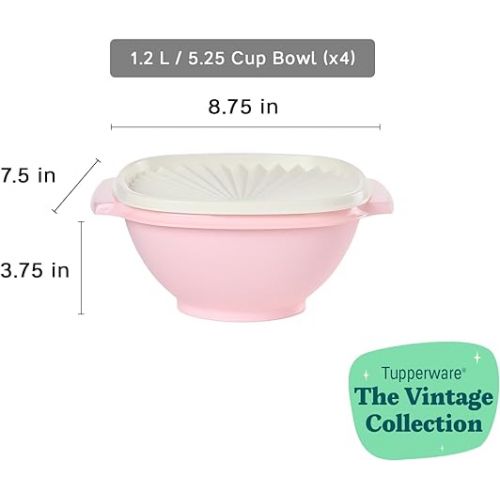  Tupperware Heritage Collection 5.25 Cup Bowl with Starburst Lid 4 Pack - Vintage Multi Color, Dishwasher Safe & BPA Free - (1.3 L)