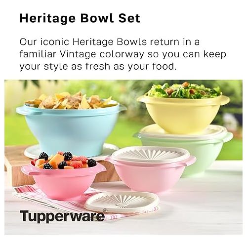  Tupperware Heritage Collection 5.25 Cup Bowl with Starburst Lid 4 Pack - Vintage Multi Color, Dishwasher Safe & BPA Free - (1.3 L)