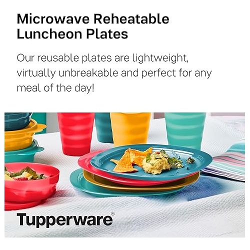  Tupperware Brand Microwave Reheatable Luncheon Plates - Dishwasher & Microwave Safe - BPA Free - Reusable, Lightweight, Durable & Great for Kids