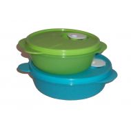 Tupperware CrystalWave Microwave 2c Bowl Divided Lunch Dish Plate Set Blue Green