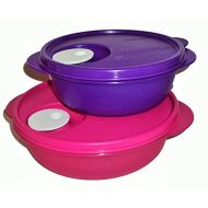 Tupperware CrystalWave Microwave 2c Bowl and Divided Lunch Dish Plate Set Purple and Pink