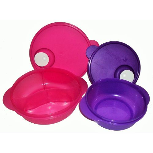  Tupperware CrystalWave Microwave 2c Bowl and Divided Lunch Dish Plate Set Purple and Pink