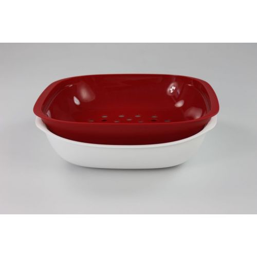  Tupperware TUPPERWARE Allegra Servierschale 1,33 L rot weiss mit Sieb Auffangschale