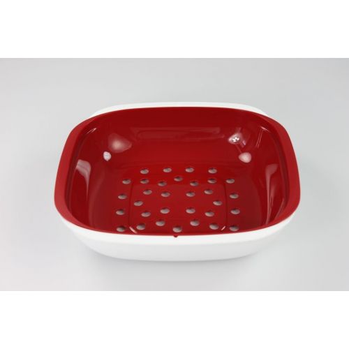  Tupperware TUPPERWARE Allegra Servierschale 1,33 L rot weiss mit Sieb Auffangschale