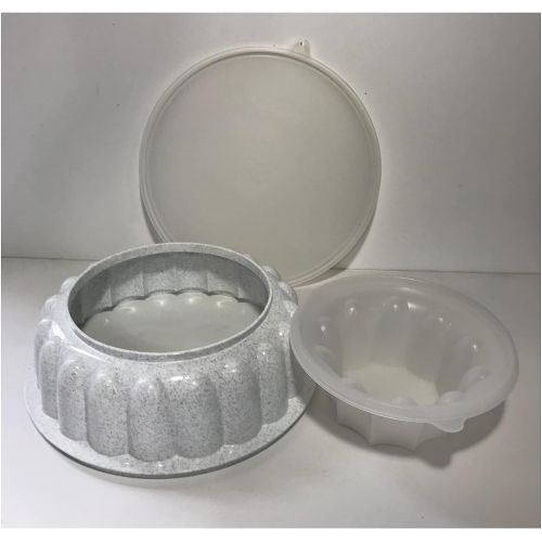  [아마존베스트]Tupperware Large Gray Speckled Jello Mold Jel N Serve 3 Piece Set